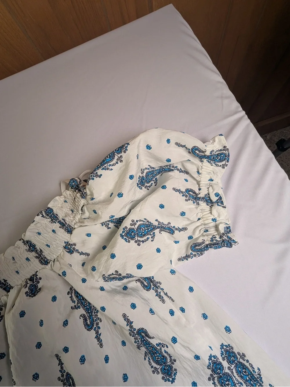 LOFT White Off-Shoulder Top with Blue Paisley Print